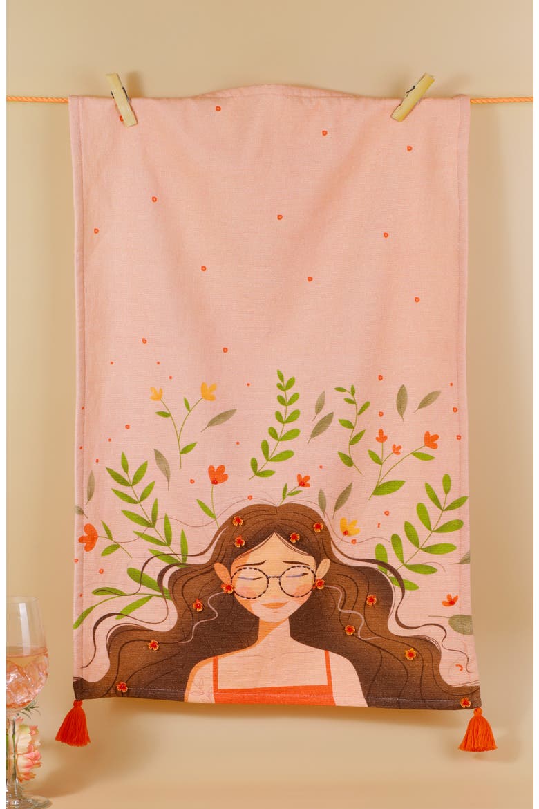 Blush Bloom Set of 3 Cotton Kitchen Towels, Alternate, color, PINK/ ORANGE/ GREEN