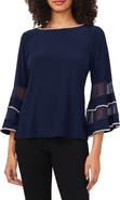 Chaus Rhinestone Illusion Bell Sleeve Blouse