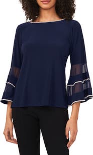Chaus Rhinestone Illusion Bell Sleeve Blouse