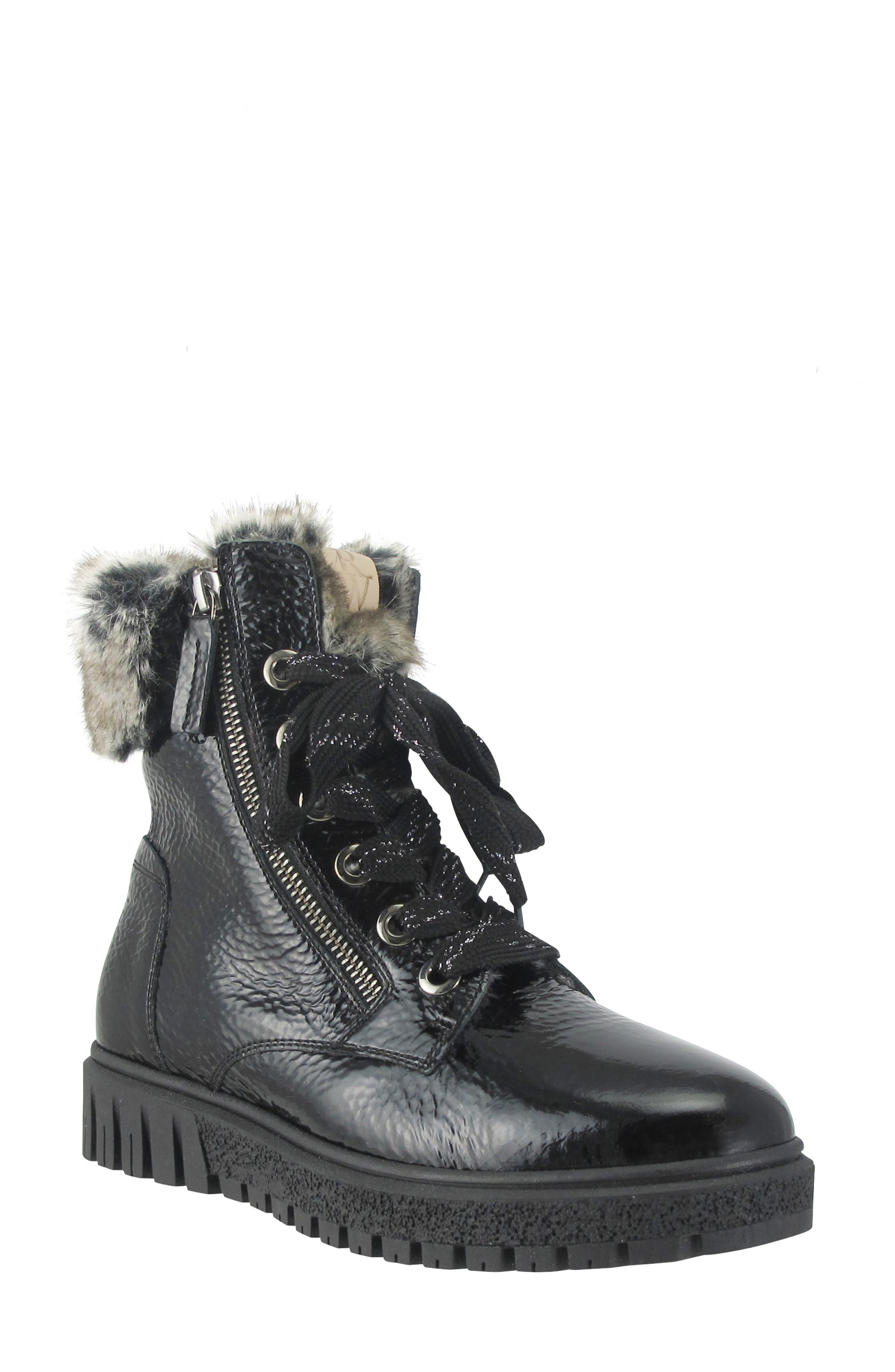 Isla Waterproof Crinkled Boot with Faux Fur Lining, Main, color, ONYX