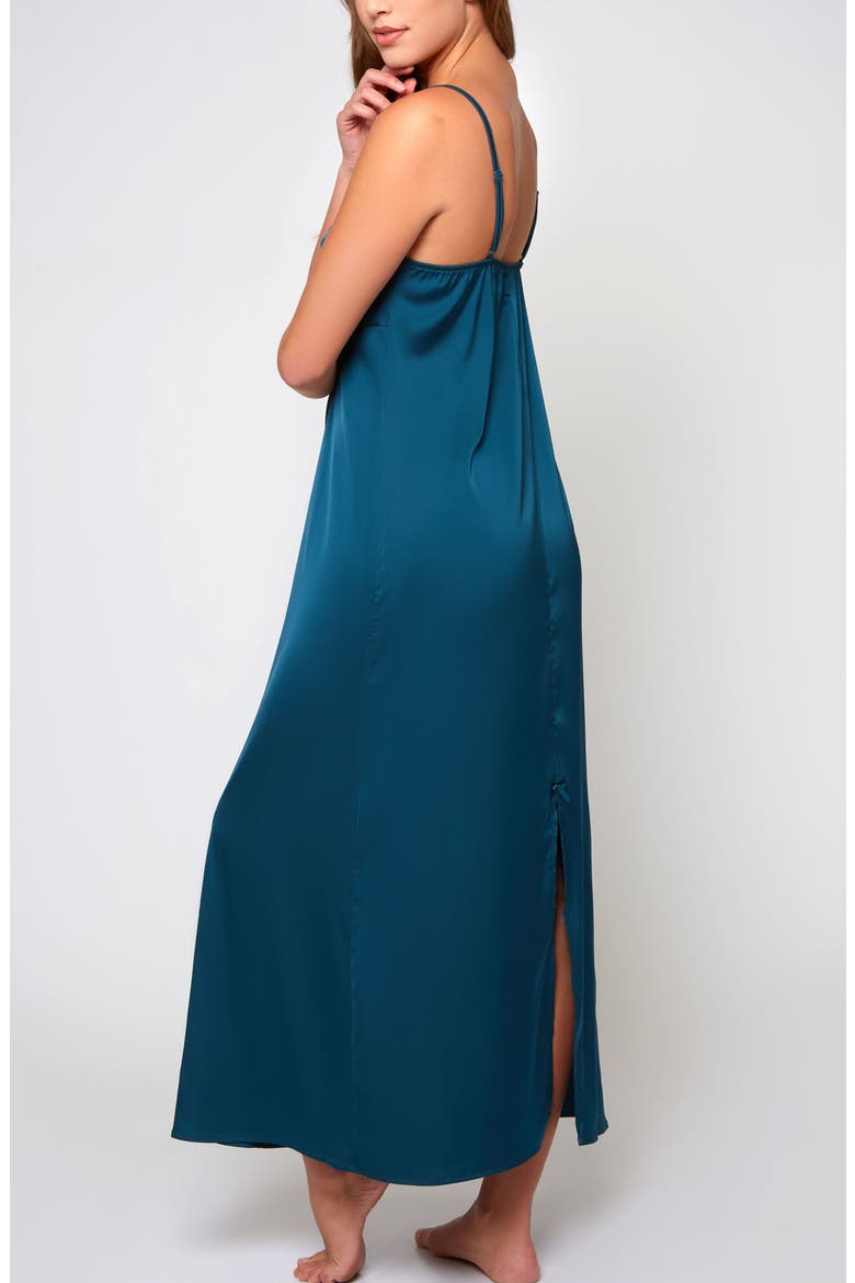 Satin Embroidered Mesh Long Nightgown, Alternate, color, Teal