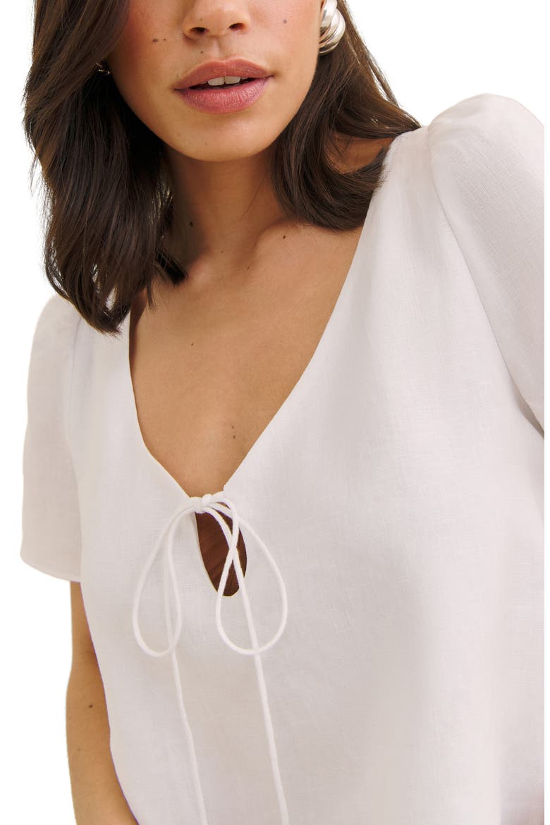 Mayla Tie Keyhole Linen Top, Alternate, color, WHITE