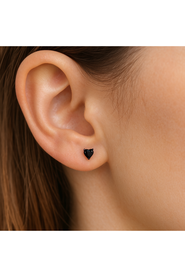 Sterling Silver Black Rhodium Plated Heart Studs, Alternate, color, Black