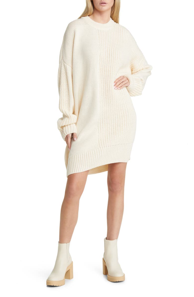 Topshop Long Sleeve Contrast Rib Sweater Dress, Main, color,