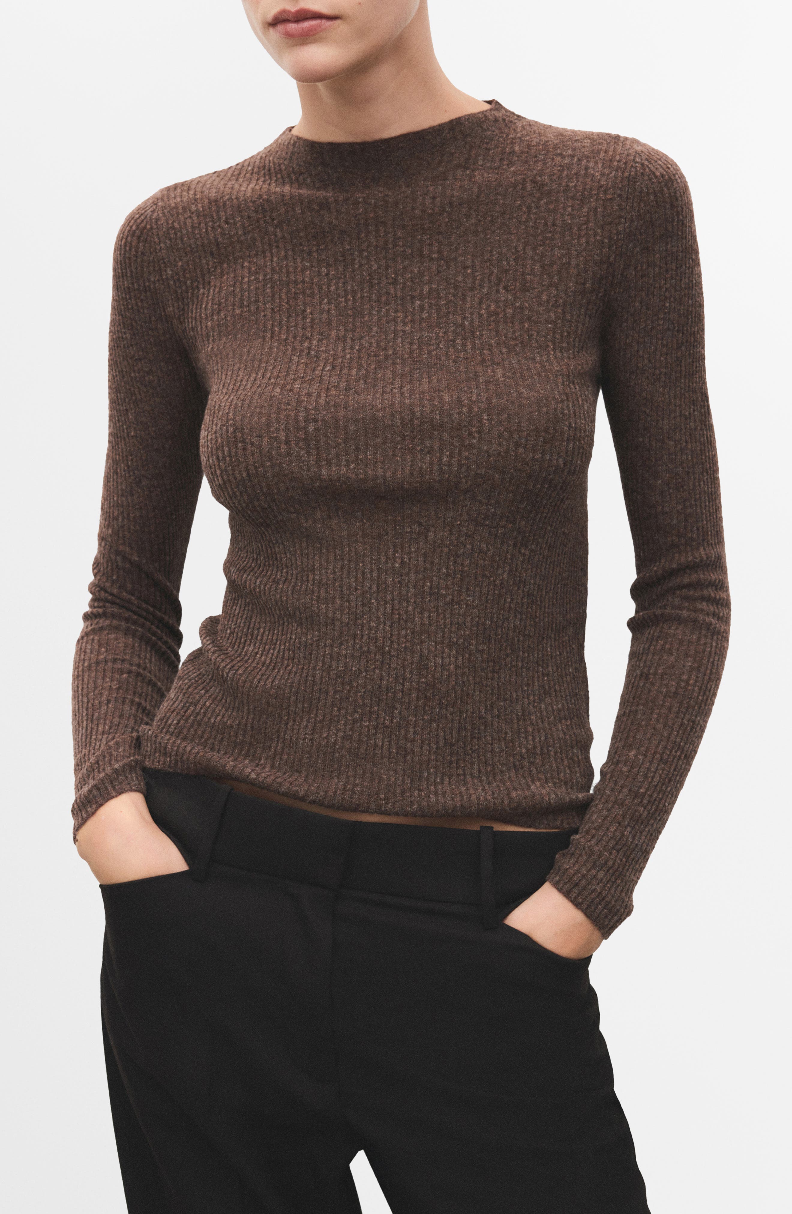 MANGO Mock Neck Rib Sweater