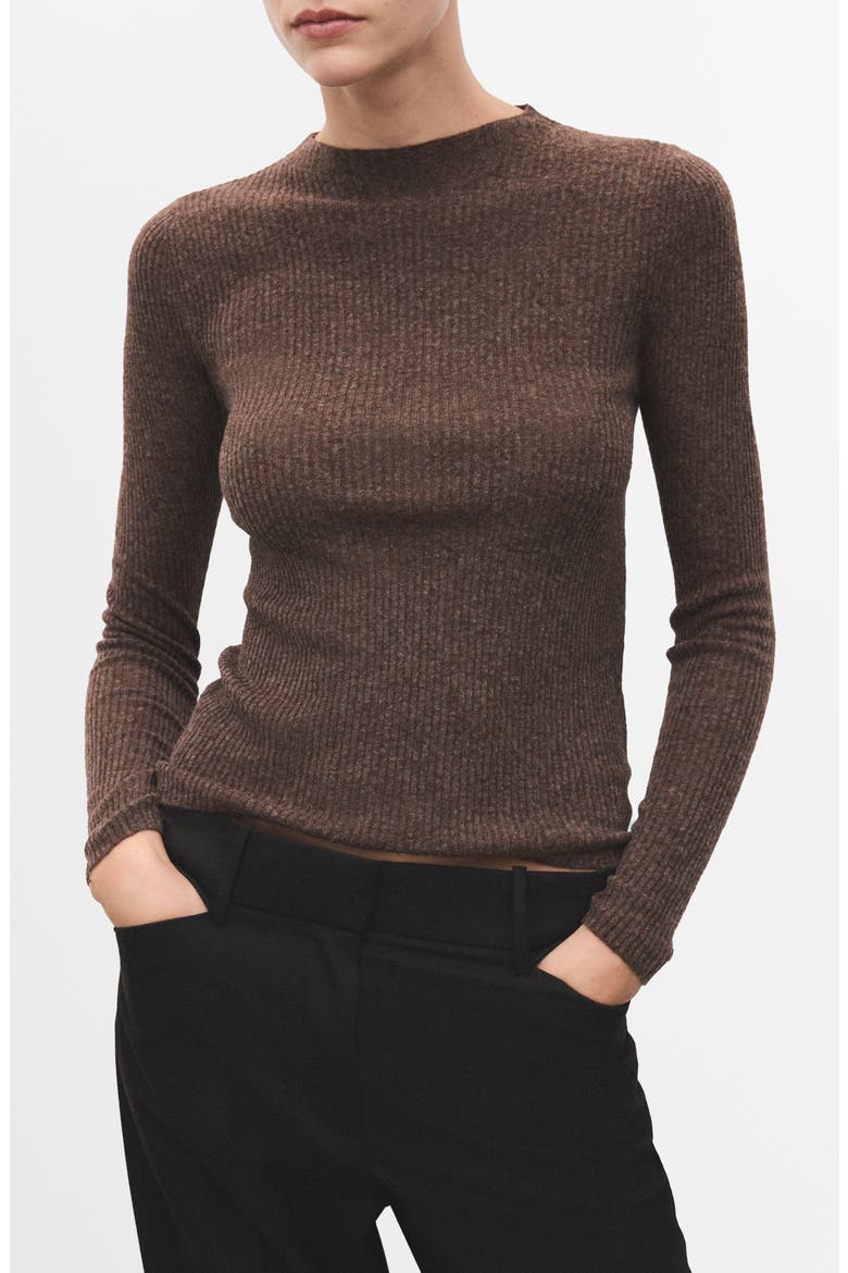 Mock Neck Rib Sweater, Main, color, CHOCOLATE