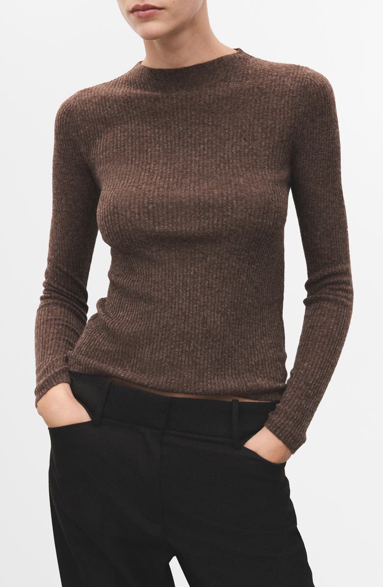 MANGO Mock Neck Rib Sweater, Main, color, Chocolate