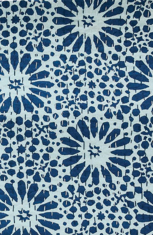 Melange Home Flower Burst Kantha Cotton Throw Blanket In Indigo