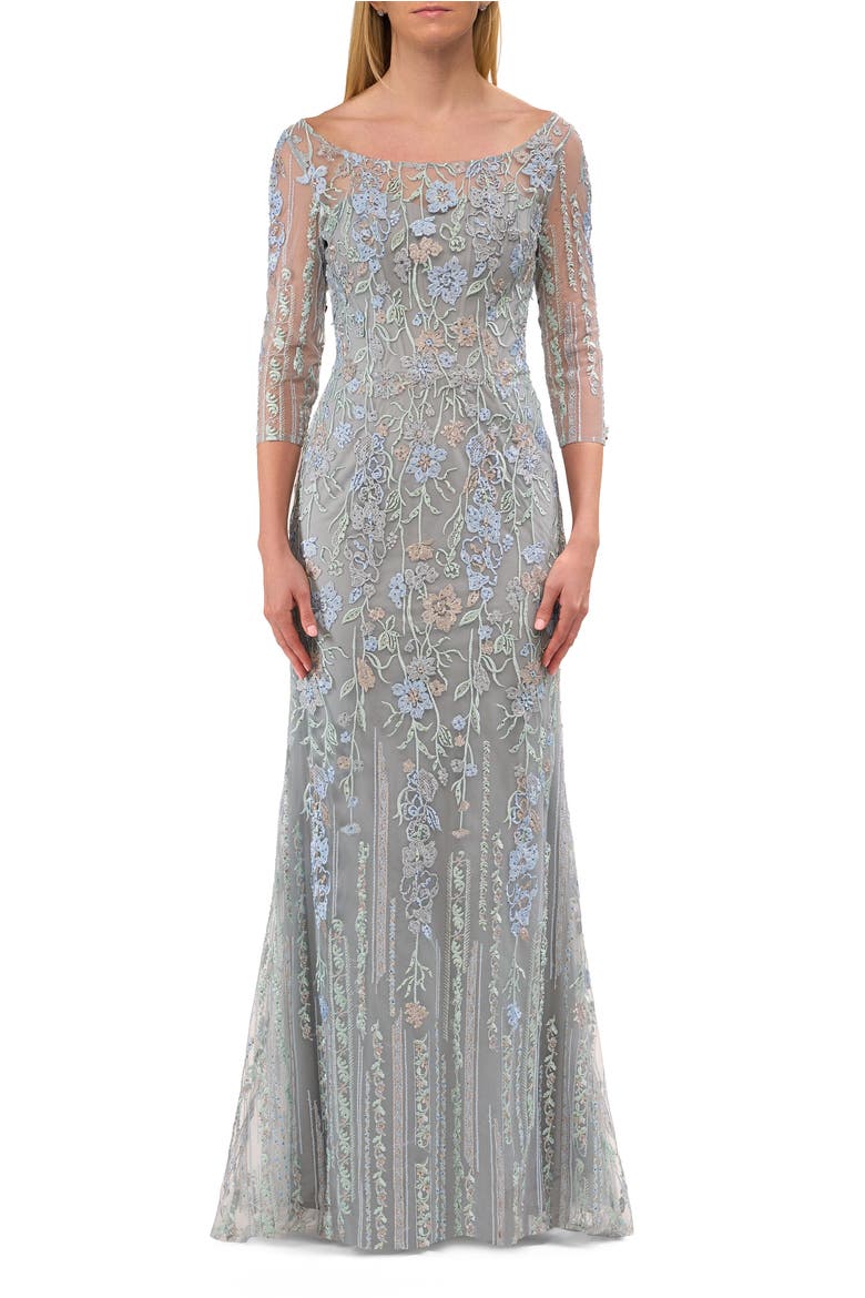 Long Mother of the Bride Dress with Colorful Lace Design, Main, color, Light Blue