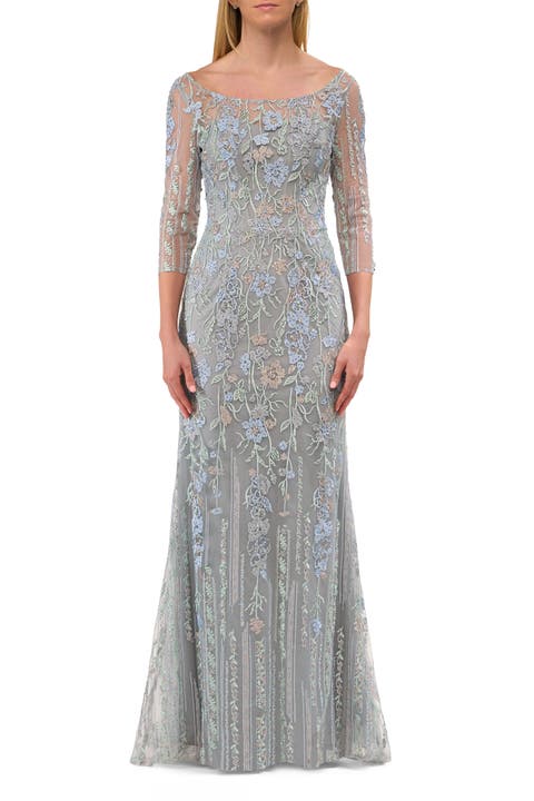 Long Mother of the Bride Dress with Colorful Lace Design