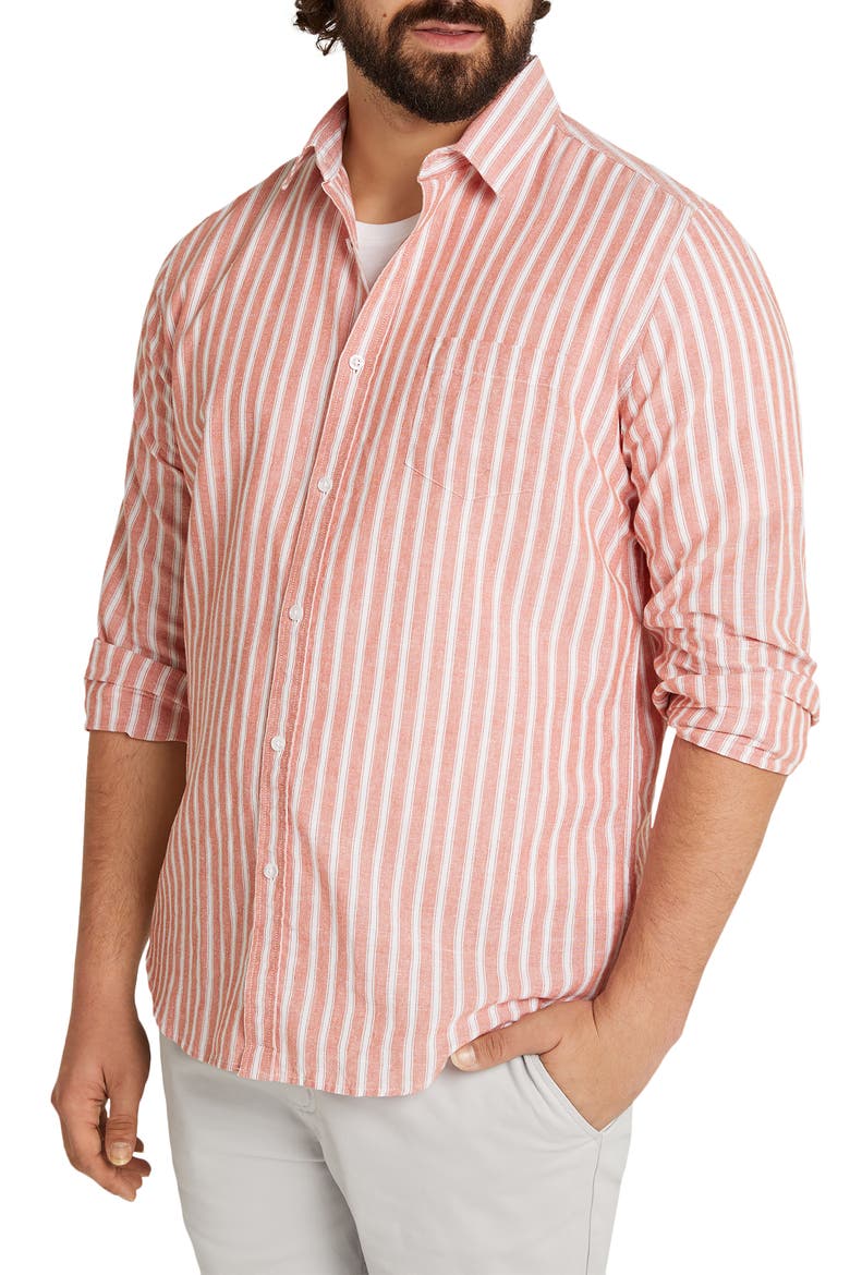 Dane Stripe Linen Blend Button-Up Shirt, Alternate, color, TERRACOTTA