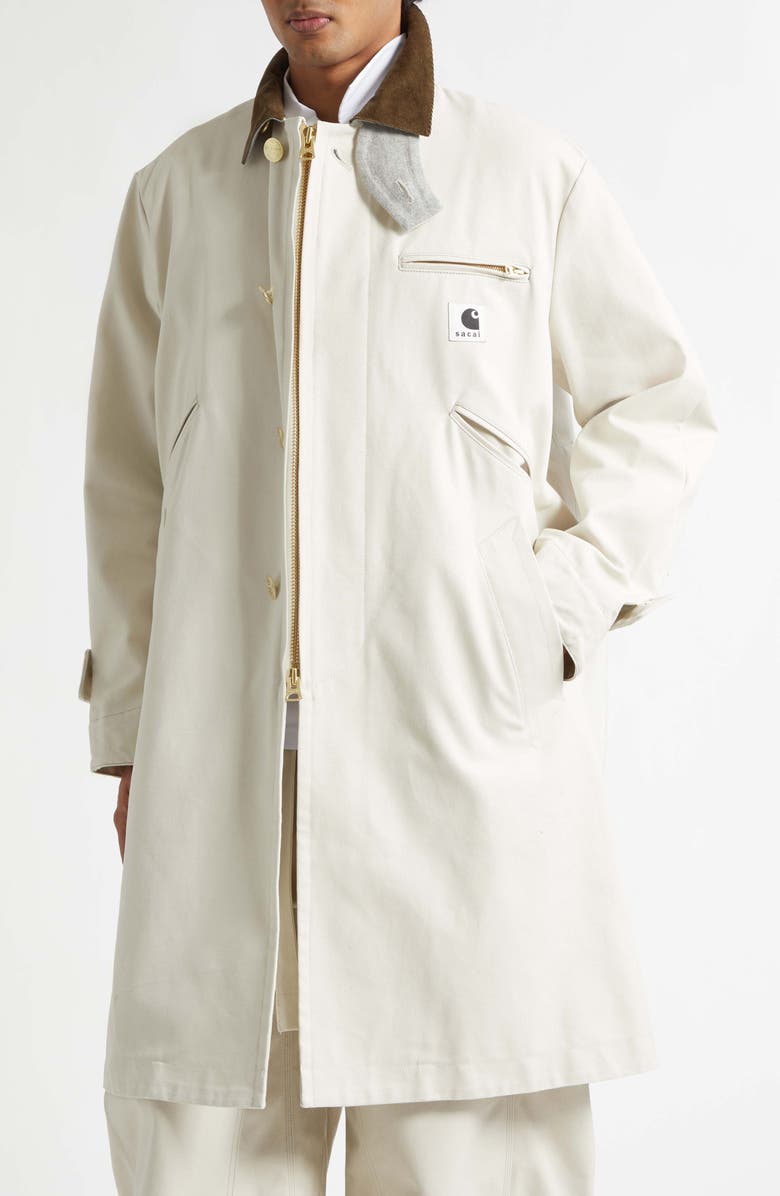 Sacai x Carhartt WIP Duck Canvas Balmacaan Coat, Alternate, color, Ivory