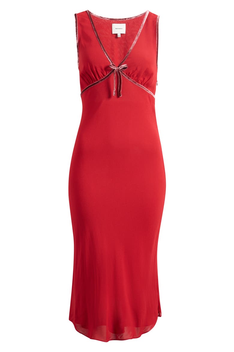 Nomi Velvet Bow Detail Midi Dress, Alternate, color, SANGRE