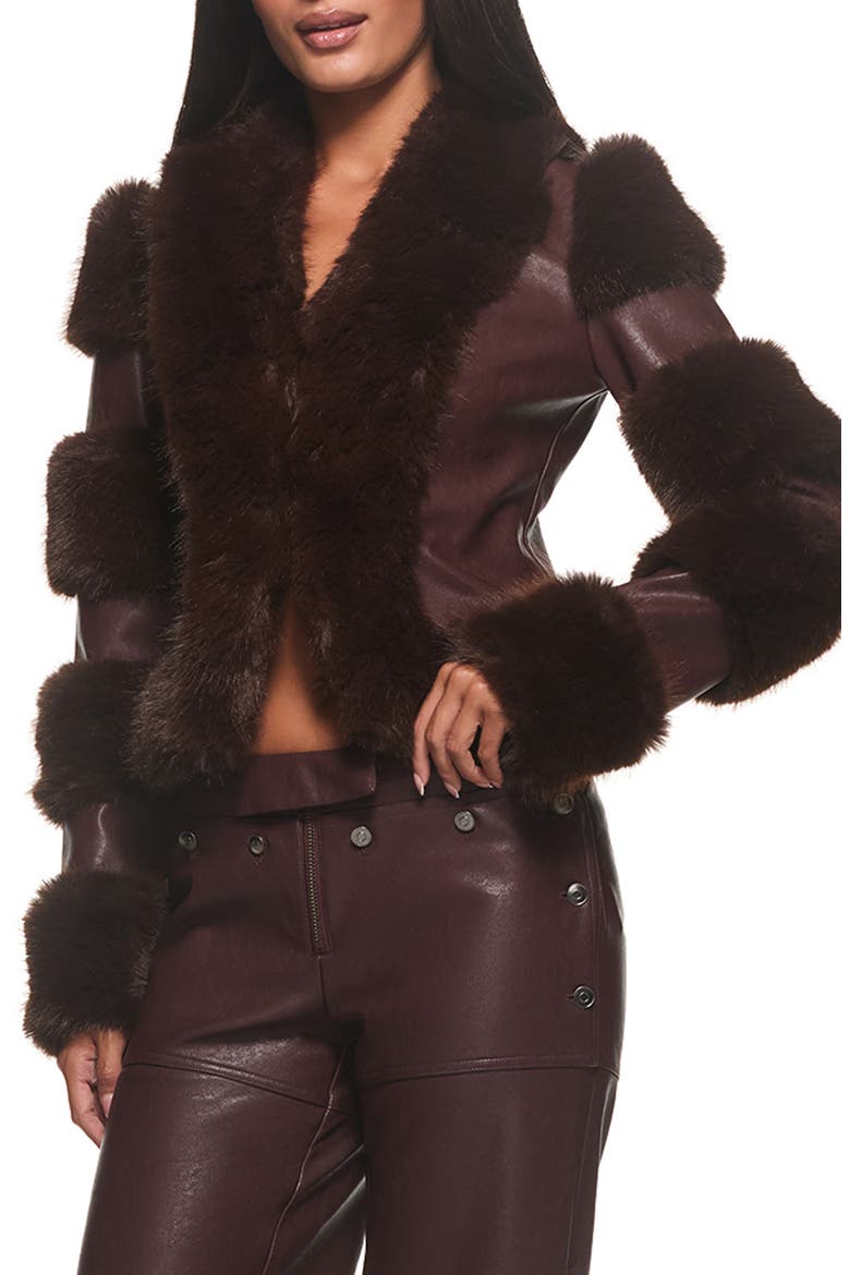 Vrai Faux Leather Jacket with Faux Fur Trim, Alternate, color, PLUM