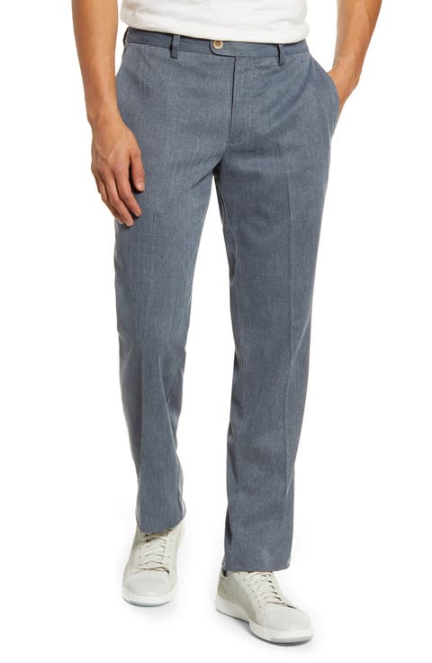 Havana Herringbone Authentic Silk Blend Straight Leg Pants