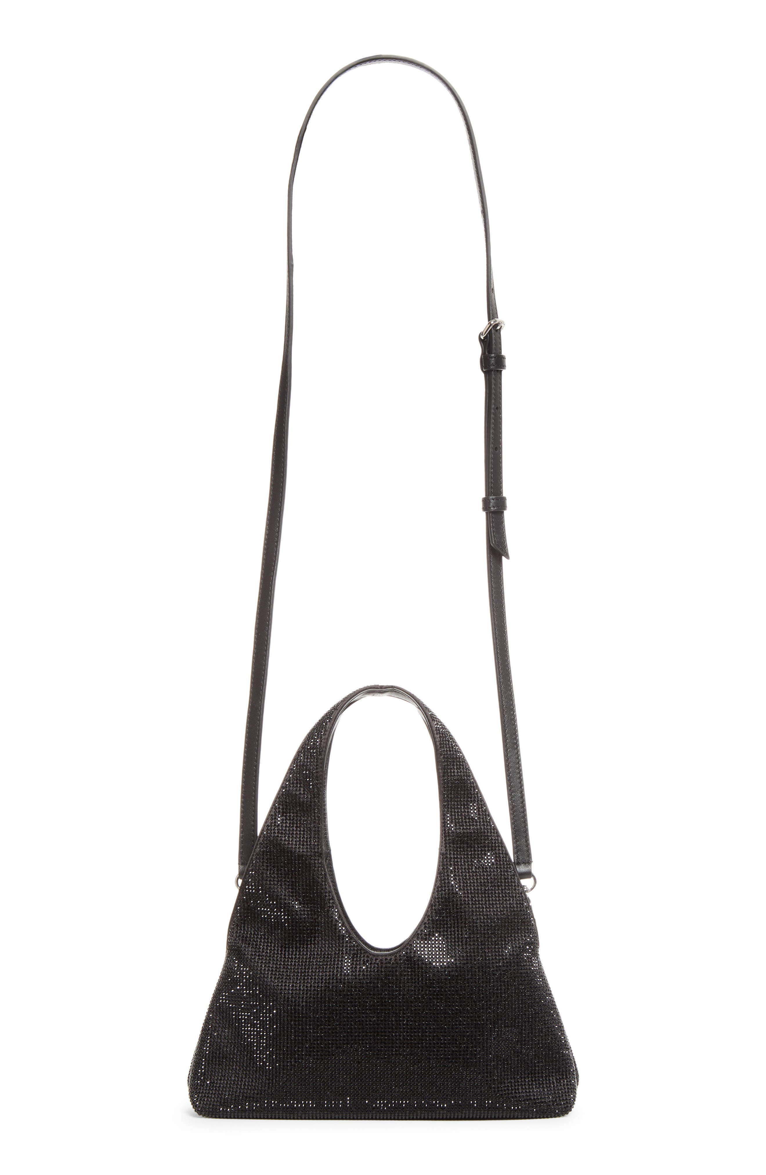 Pike Mini Crystal Hobo Bag, Alternate, color, BLACK