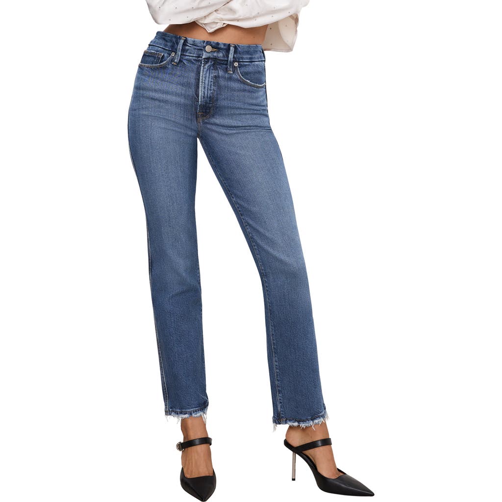 Good American Soft Tech Good Curve High Waist Ankle Straight Leg Jeans