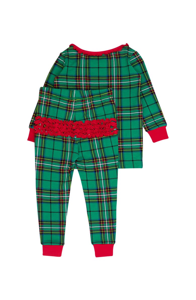 RuffleButts Toddler Girls Modal Blend Ruffle Long Sleeve Pajama Set, Signature Rear Ruffles, Alternate, color, Green Nicholas Plaid