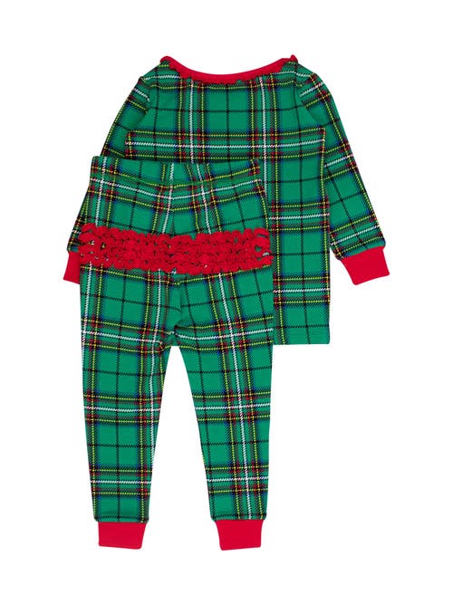 Rufflebutts Toddler Girls Modal Blend Ruffle Long Sleeve Pajama Set, Signature Rear Ruffles In Green