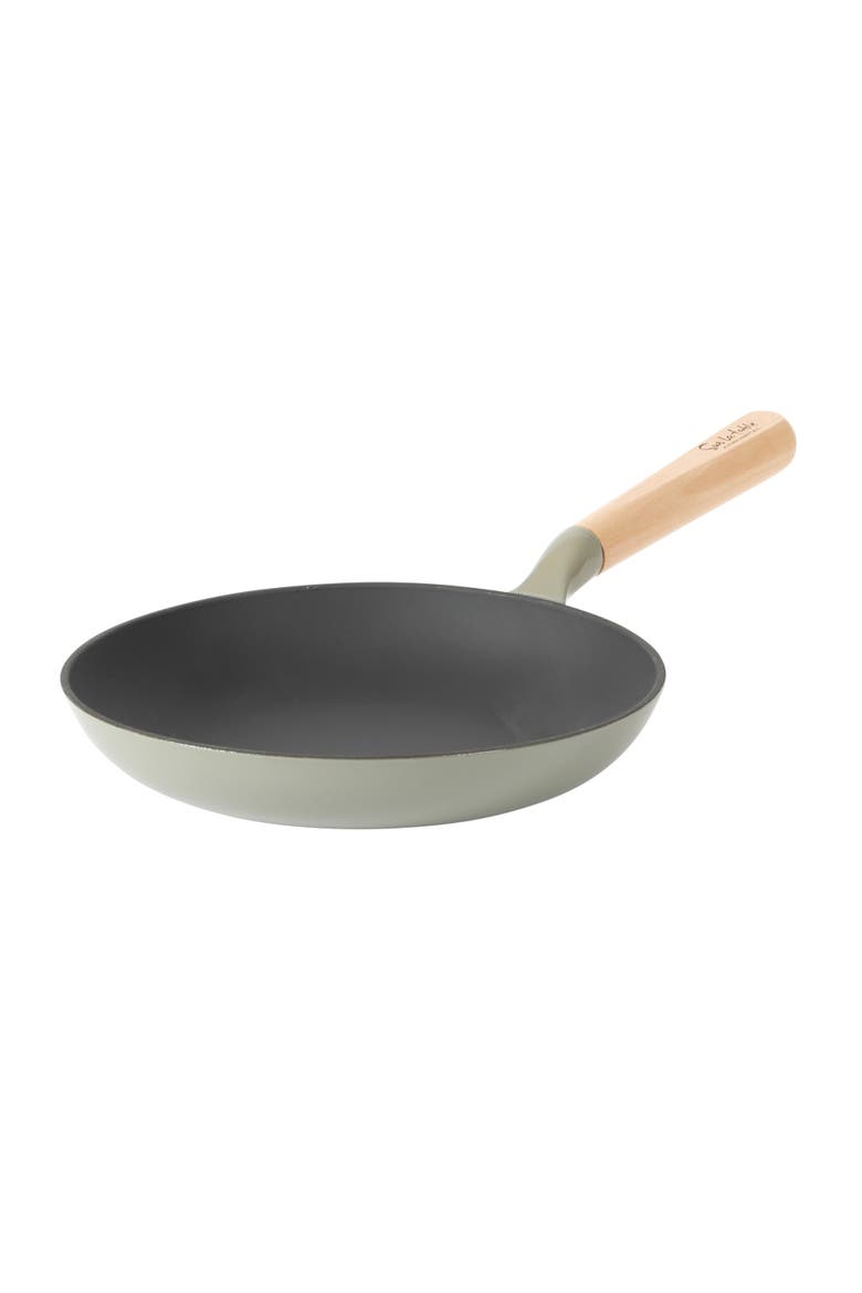 Pre-Seasoned Cast Iron Skillet with Wood Handle, Natural Nonstick Lightweight Frying Pan, Main, color, Green