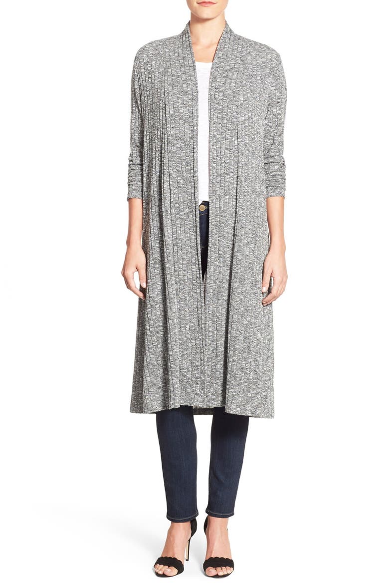 Long Rib Knit Cardigan, Main, color, BLACK/ NATURAL