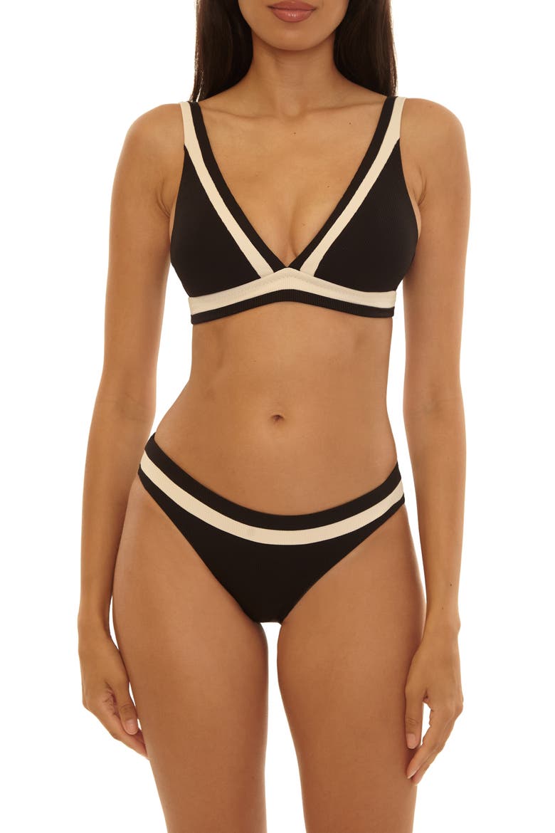 Coast Line Triangle Bikini Top, Alternate, color, BLACK/ TAN