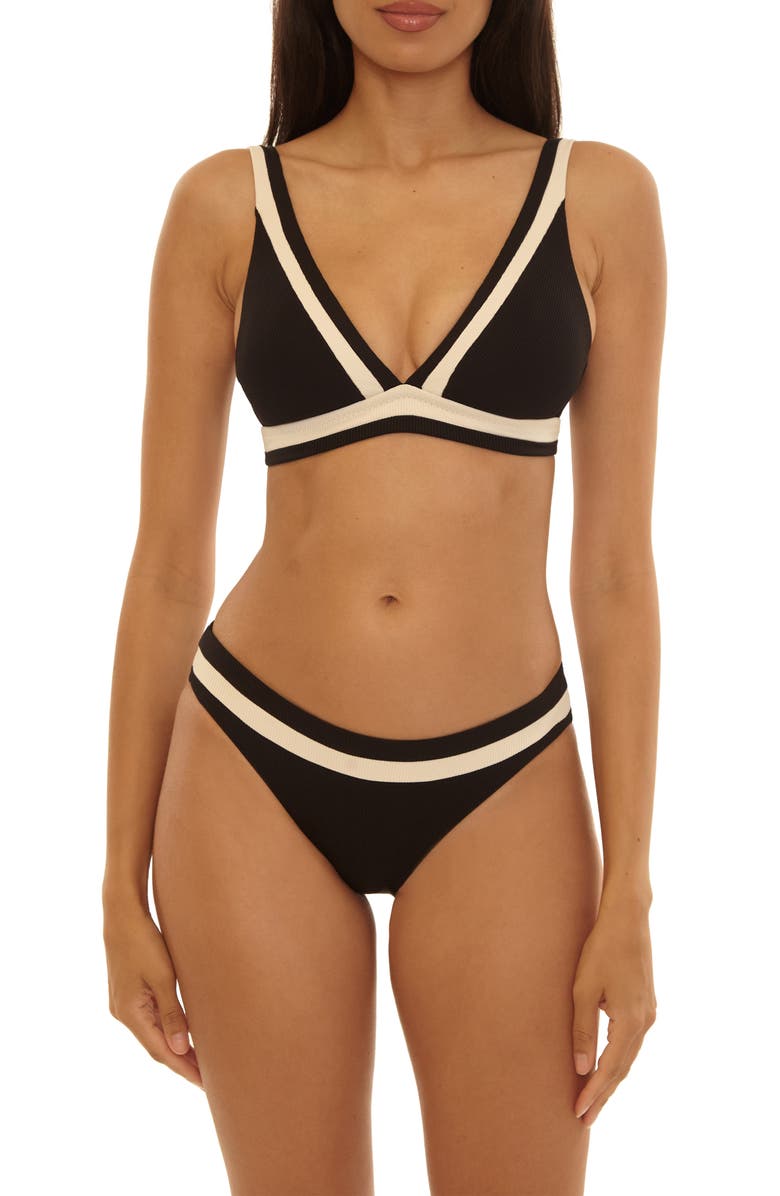 Becca Coast Line Triangle Bikini Top, Alternate, color, Black/ Tan