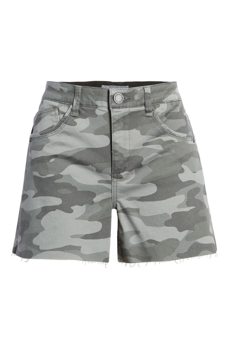 'Ab'Solution Camo High Waist Raw Hem Shorts, Alternate, color, OLIVE FOG
