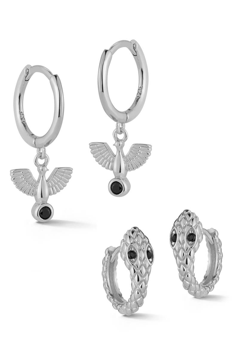 GLAZE JEWELRY CZ Huggie Hoop Earrings Set, Main, color, Silver