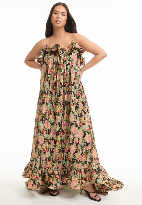 June + Vie Ruffled Metallic Maxi Dress In Multi