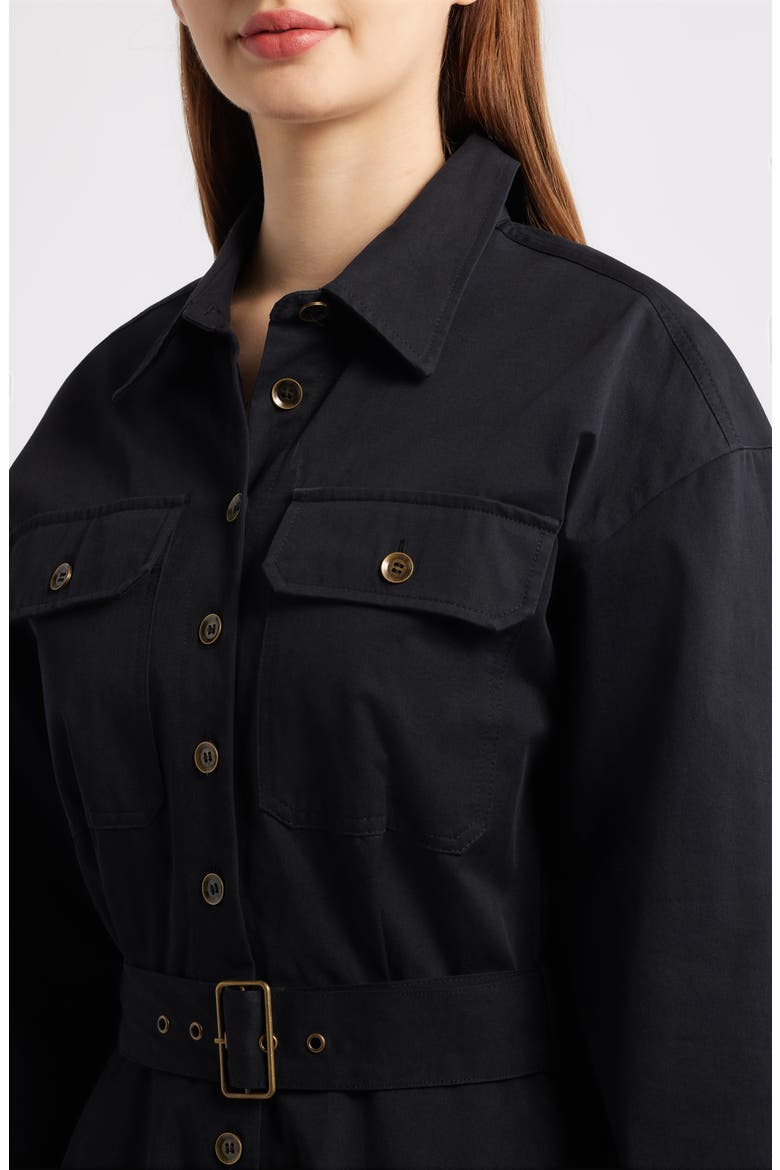 Belted Long Sleeve Shirtdress, Alternate, color, BLACK