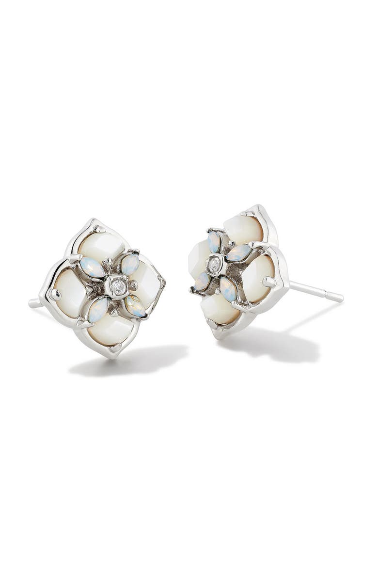 Dira Stone Cluster Stud Earrings, Main, color, RHODIUM IVORY MIX