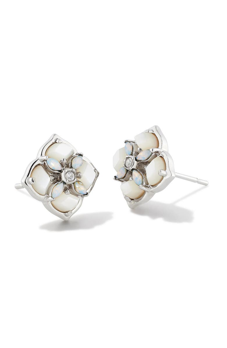 Kendra Scott Dira Stone Cluster Stud Earrings, Main, color, Rhodium Ivory Mix