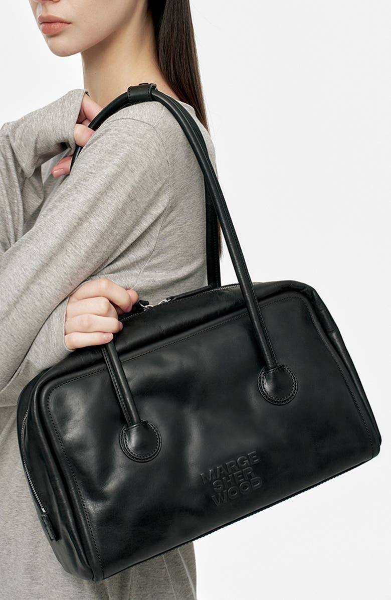 MARGESHERWOOD Boston Leather Shoulder Bag, Alternate, color, Black Pull-Up