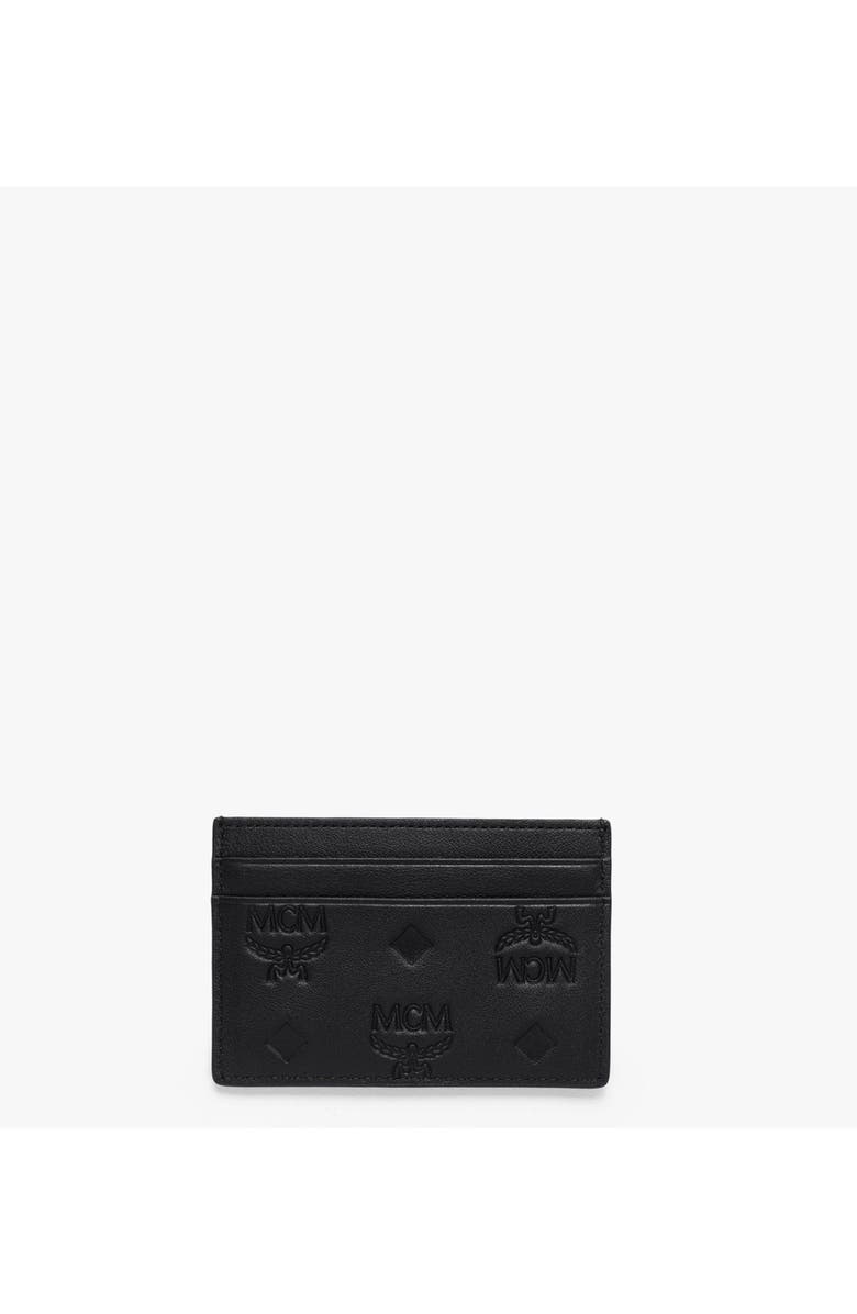 MCM Aren Card Case in Embossed Monogram Leather, Alternate, color, Black