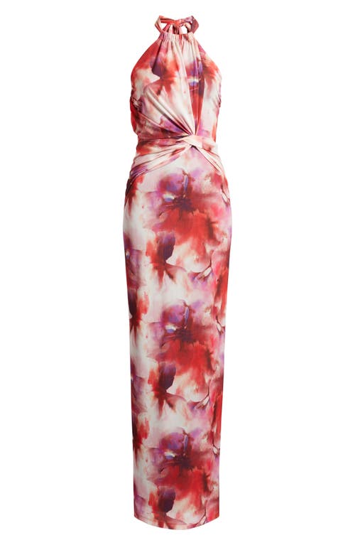 Black Halo Fina Halter Evening Gown In Red