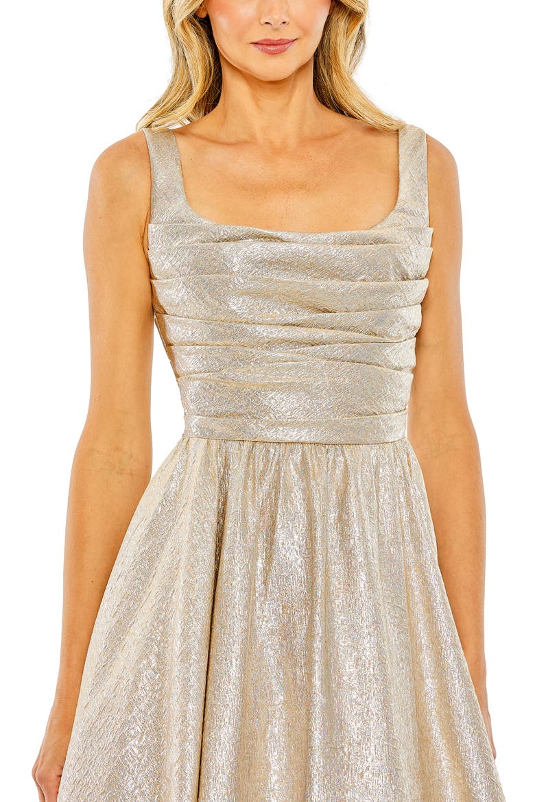 Metallic Pleated Bodice Ballgown, Alternate, color, OYSTER