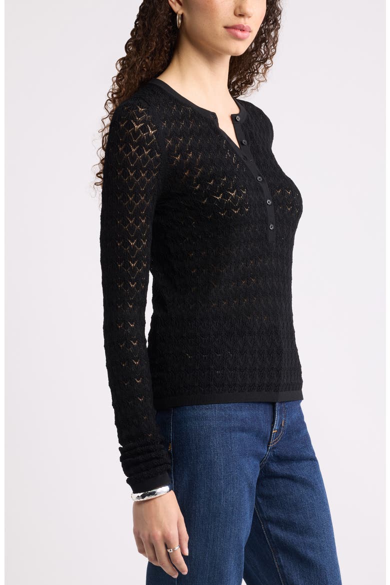 Pointelle Henley, Alternate, color, BLACK