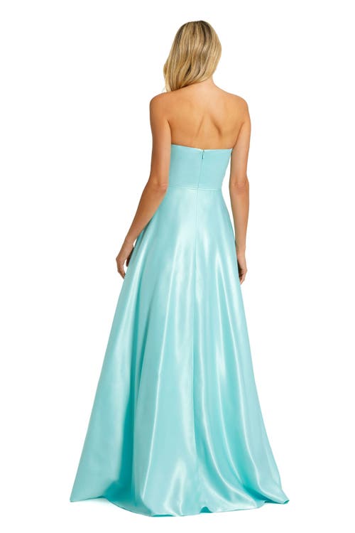 Mac Duggal Bow Detail Strapless A-line Gown In Aqua