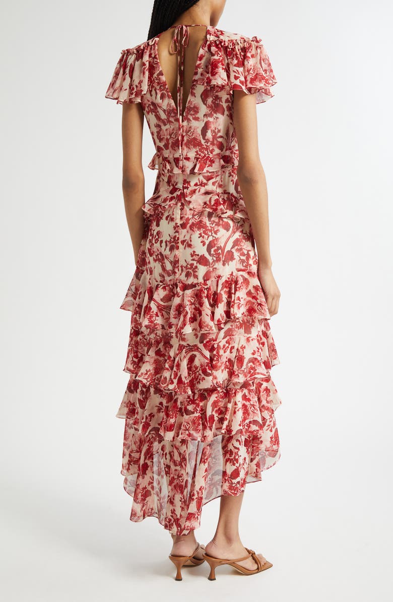 Cinq à Sept Tatum Floral Ribbons Ruffle Maxi Dress, Alternate, color, Cherry Rose Multi