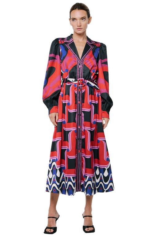 CIEBON CIEBON JESSENIA PRINT LONG SLEEVE MIDI SHIRTDRESS