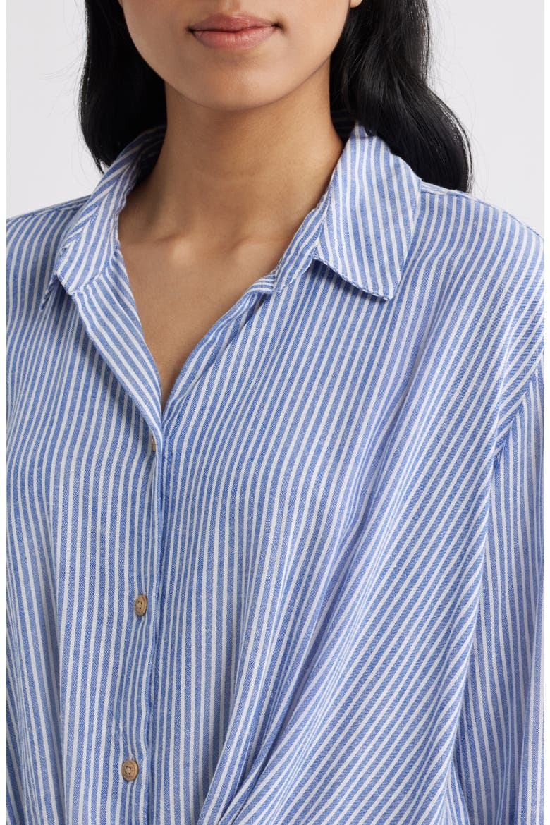 Vivica Stripe Twist Hem Button-Up Shirt, Alternate, color, OCEAN VEIL