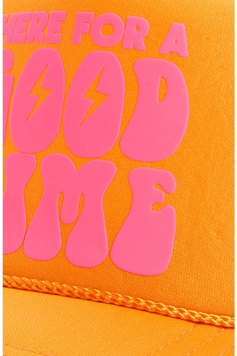 Here For a Good Time Trucker Hat, Alternate, color, GOLD/ NEON PINK