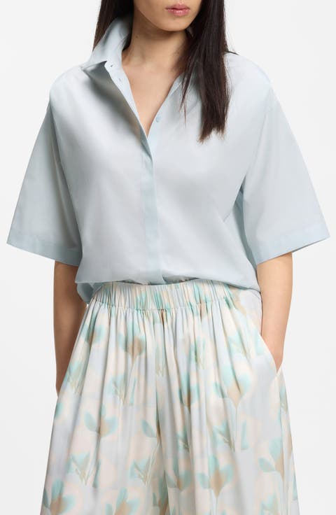 Bimina Crop Short Sleeve Button-Up Shirt