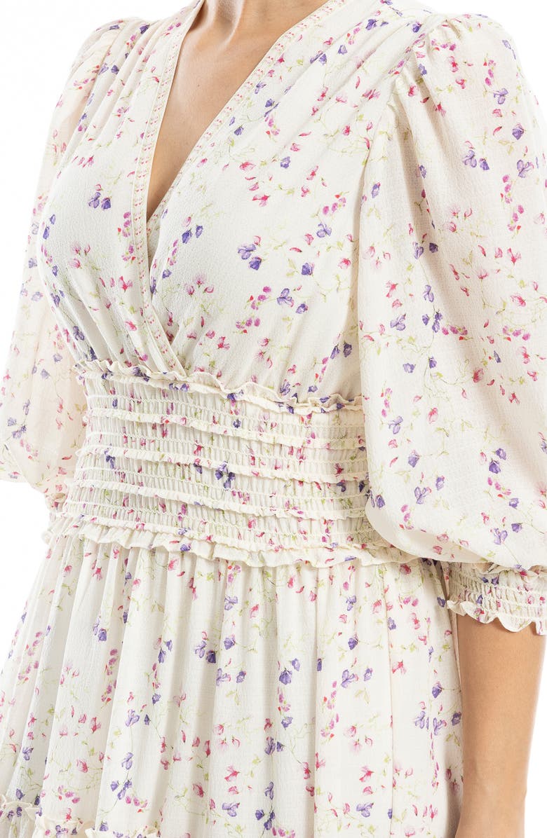 Floral Balloon Sleeve Tiered Maxi Dress