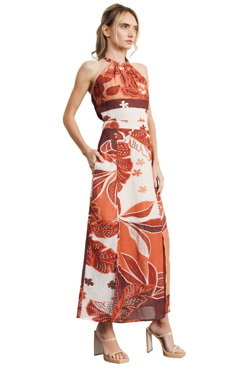 CIEBON Floral Halter Maxi Sundress, Alternate, color, Brown Multi