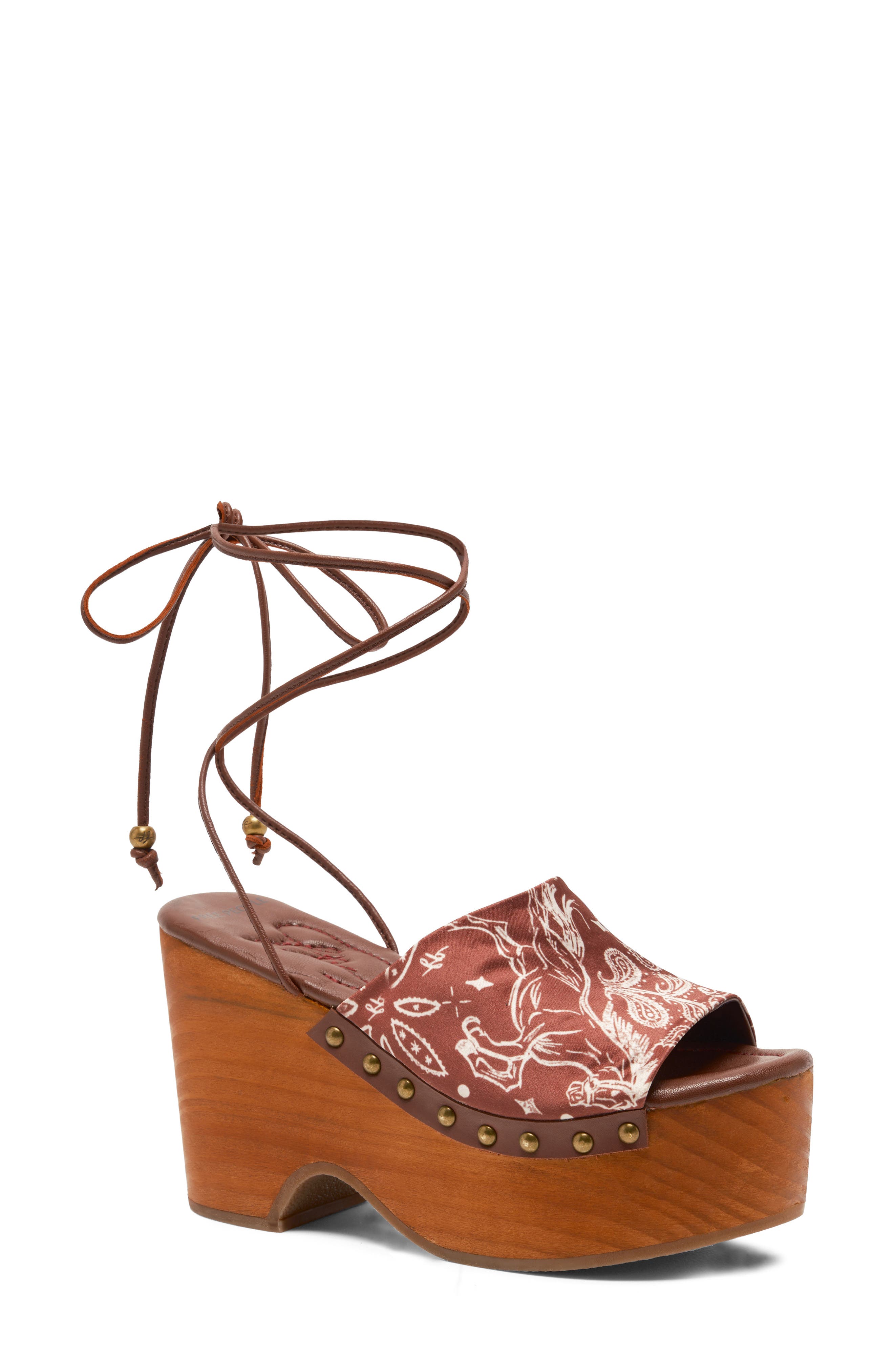 Free People Front Row Wraparound Ankle Strap Platform Sandal, Main, color, Horses Bandana