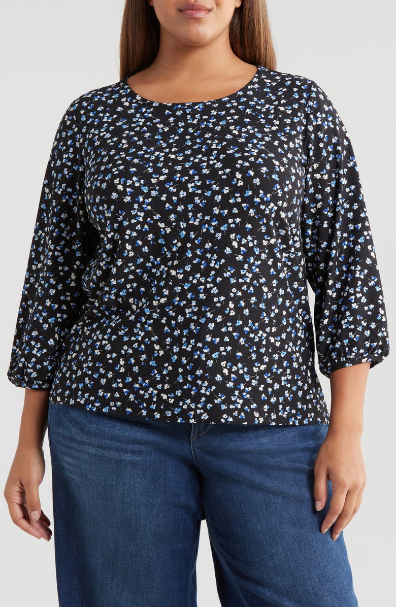 Jones New York Floral Ditsy Print Moss Crepe Top, Main, color, 