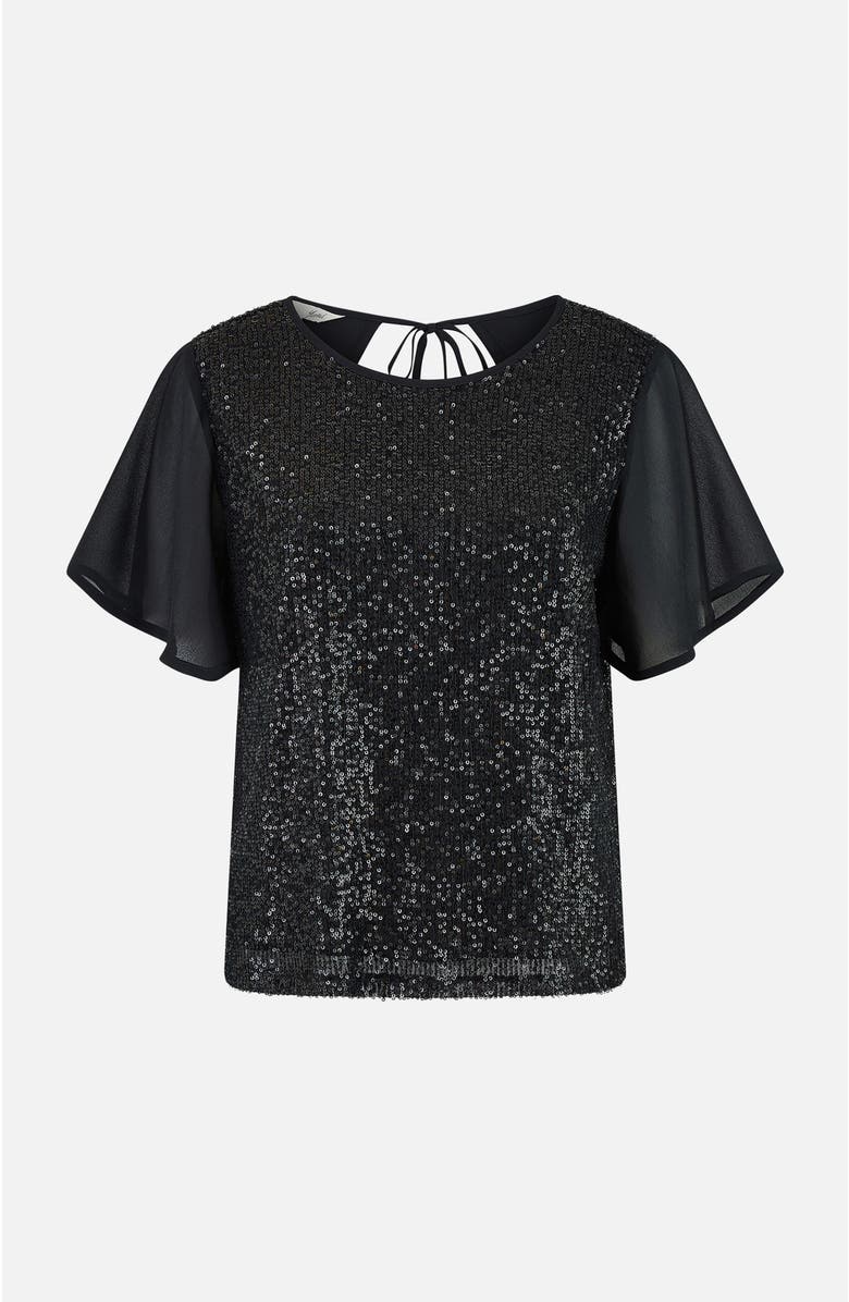 Yumi Sheer Short Sleeve Sequin Top, Alternate, color, Black