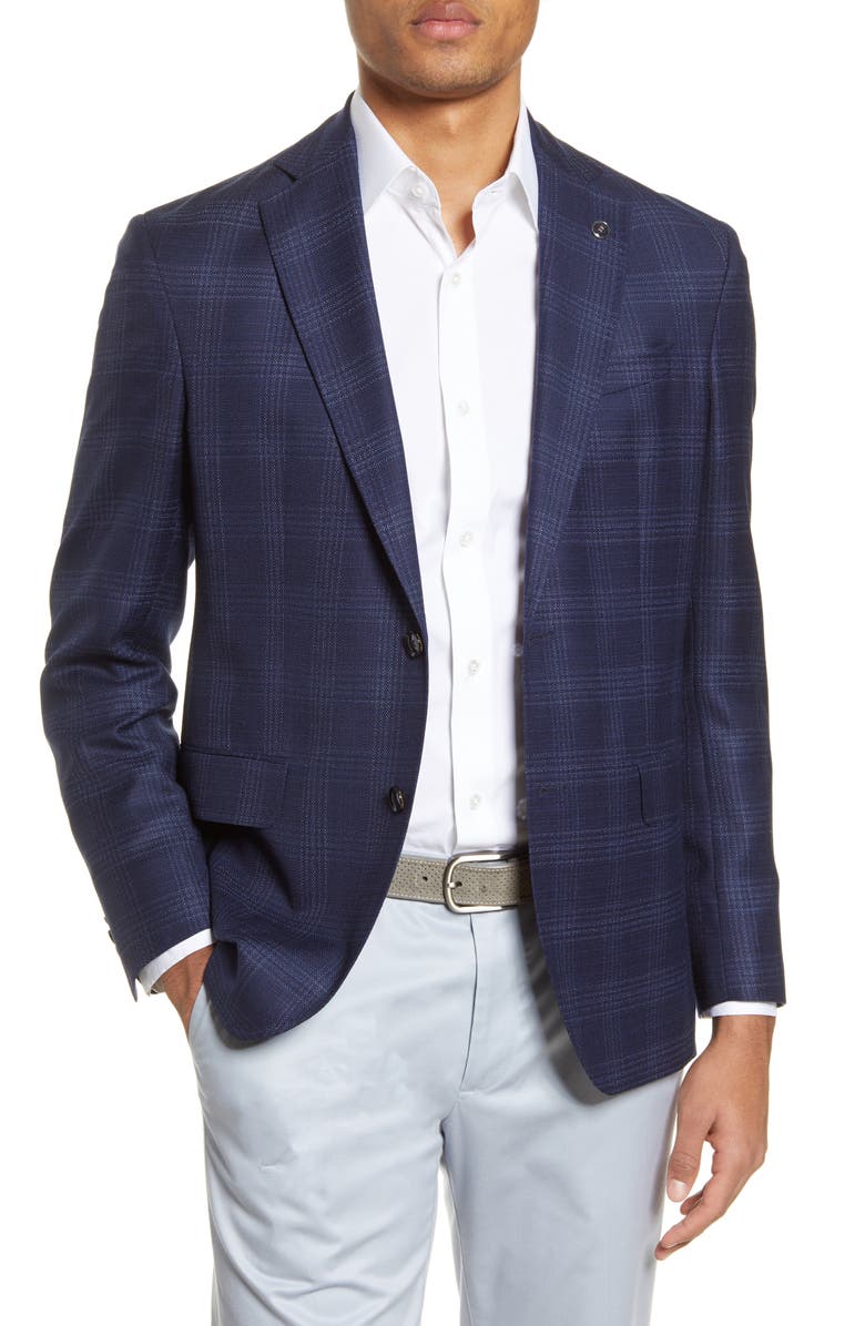 Ted Baker London Karl Trim Fit Plaid Wool Travel Sport Coat, Main, color, 